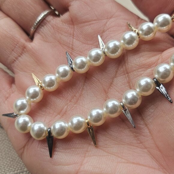 Nicole Miller Women Necklace Pearl & Spike Choker Gold Tone Fashion Jewelry NWT - Picture 7 of 13